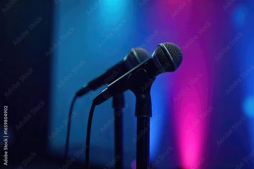 Obraz premium Professional Microphones Ready for Collaborative Presentation on Stage