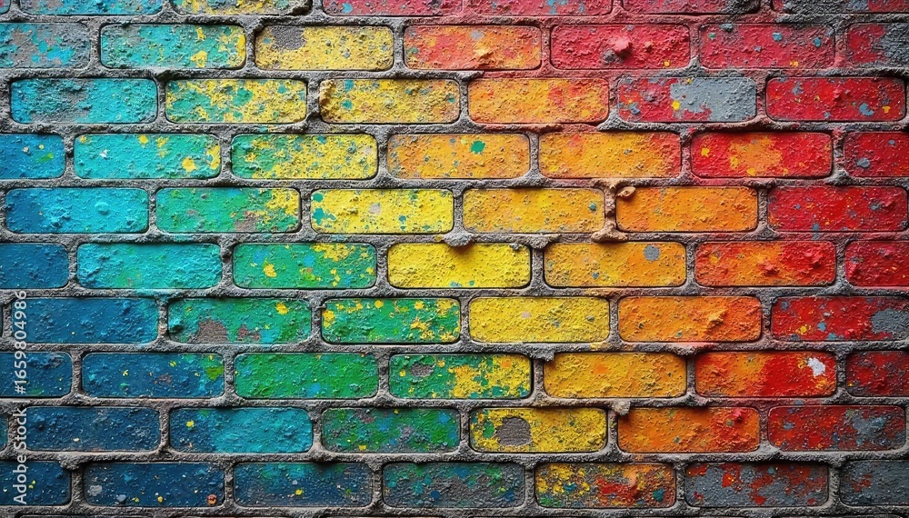 Fototapeta premium Vibrant Painted Brick Wall Texture Bold Hues for Artistic Design Projects