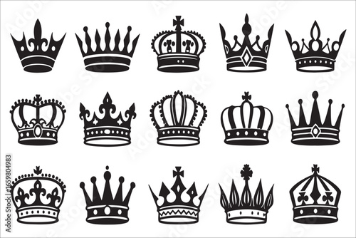 Collection of elegant royal crown designs silhouette