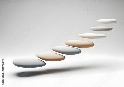 Balanced stones forming a staircase representing progress harmony and stability on white background