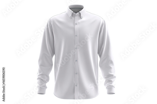 Full shot of a white, long-sleeved button-down shirt