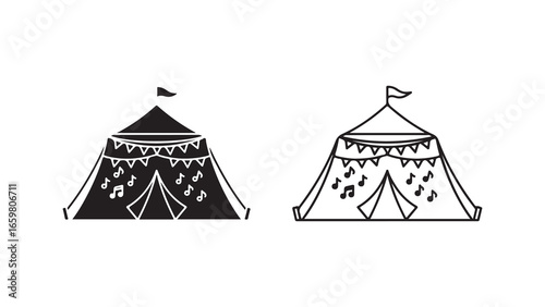 Circus tent with music notes and flag