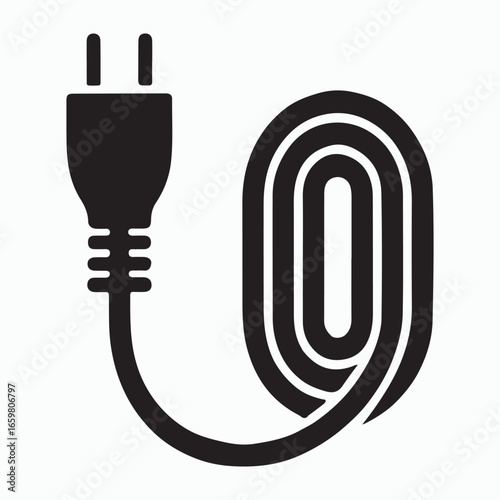 Simple extension cord icon with plug and socket isolated on white background