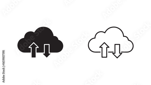 Cloud data upload download icon with transparent background