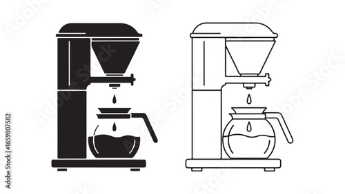 Coffee maker outline and silhouette for branding