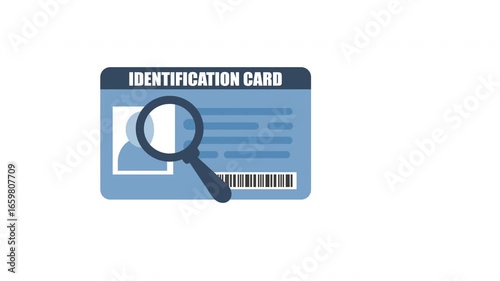 animation of Identity Card with Verification Symbol and Magnifying Glass