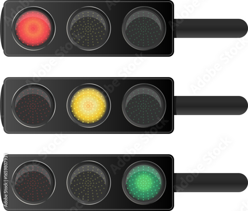 Horizontal traffic light sequence on transparent background. Vector illustration for concepts related to road safety, driving rules, transportation systems, or decision-making metaphors