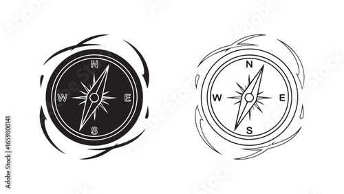Compass rose outline with transparent background