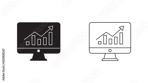 Computer screen showing rising graph with transparent background