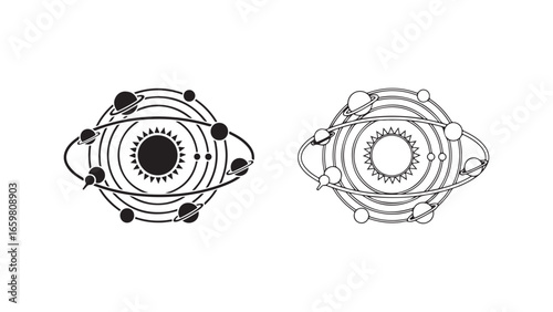 Cosmic eye symbol with planetary orbits