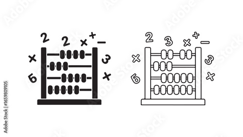 Abacus calculation with math symbols and numbers