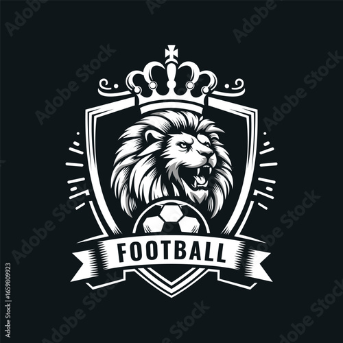 Fierce Cowned Lion Fooball Soccer Logo Shield