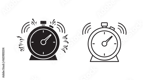 Alarm clock icons with ringing sound, transparent background