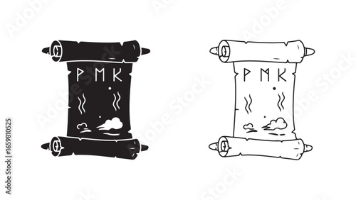 Ancient scroll with runes and clouds