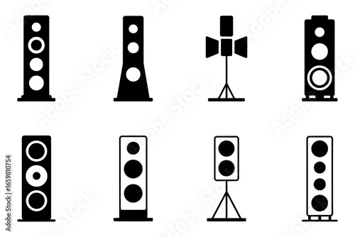 silhouette of sleek black speakers in various designs, showcasing their audio potential