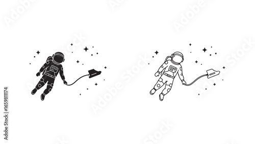 Astronaut floating in space with balloon
