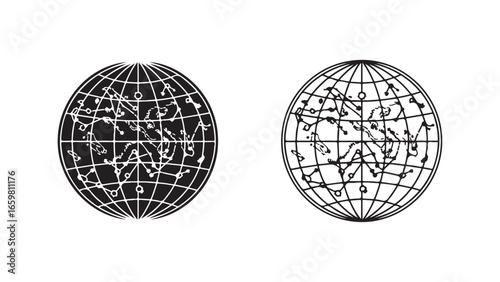 Astrological charts on globe spheres with transparent background