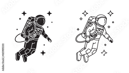 Astronaut floating in space with stars