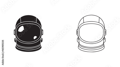 Astronaut helmet outline and filled icon with transparent background