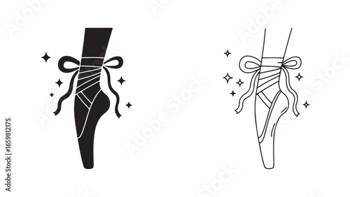 Ballet pointe shoe with ribbons and sparkles