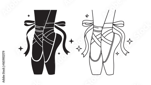 Ballet shoes outline and silhouette with transparent background