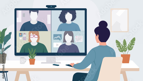 Woman Participating in a Virtual Team Meeting on Computer