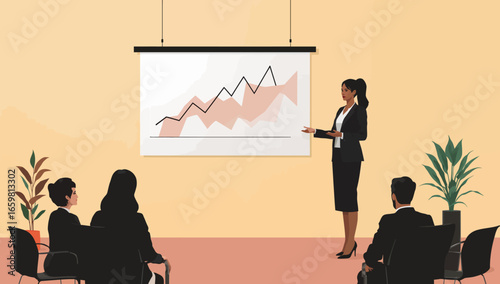 Business Presentation with Fluctuating Graph and Attentive Audience