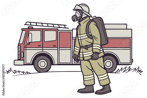 firefighter with fire extinguisher