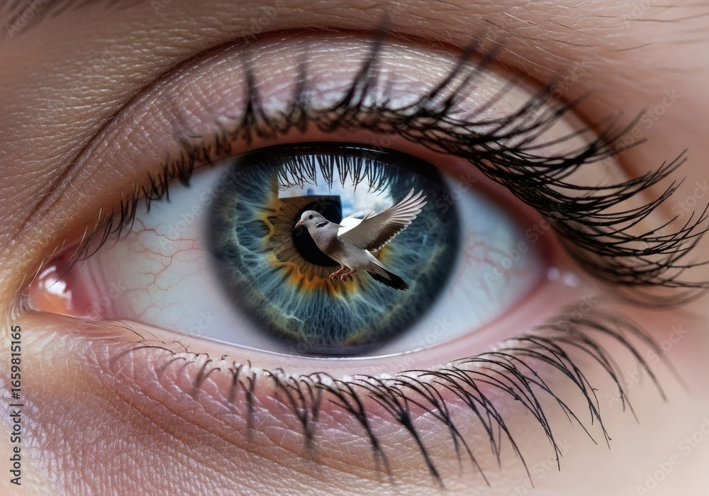 Fototapeta premium Find inner peace with this stunning eye reflecting freedom and hope, a beautiful metaphor for release