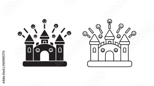 Bouncy castle icon with happy faces
