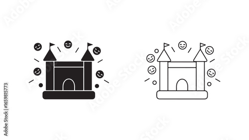 Bounce house icon with smiling faces