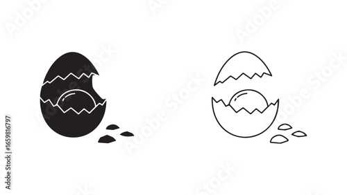 Broken eggshell with scattered pieces with transparent background