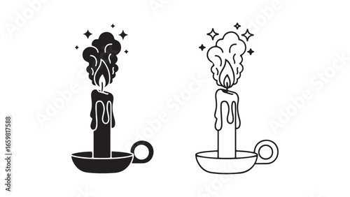 Burning candle in holder with transparent background