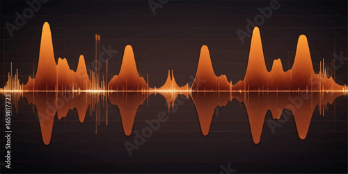 Red digital cardiogram on a monitor with a heartbeat pulse and sound wave illustration