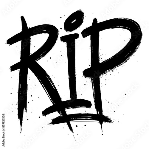 Expressive RIP text with grunge splatter, perfect for memorial or tribute designs