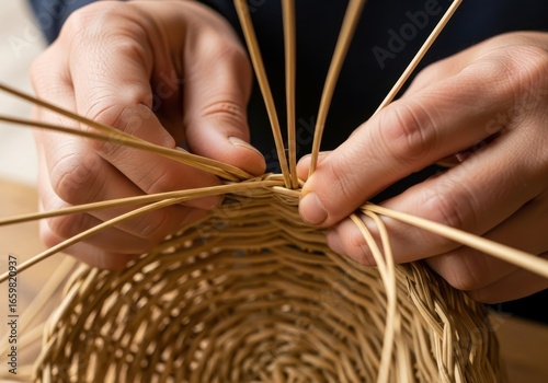 Wallpaper Mural Hand weaves a basket intertwining a natural fiber in close-up Torontodigital.ca