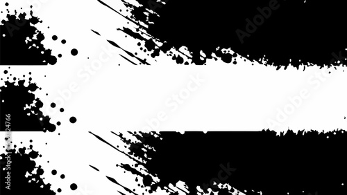 Vector abstract black ink splatter design with white background and horizontal division in the composition