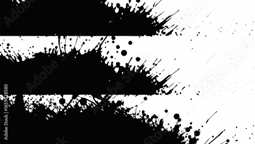 Vector abstract black ink splatters forming horizontal bands on a white background creating a graphic design