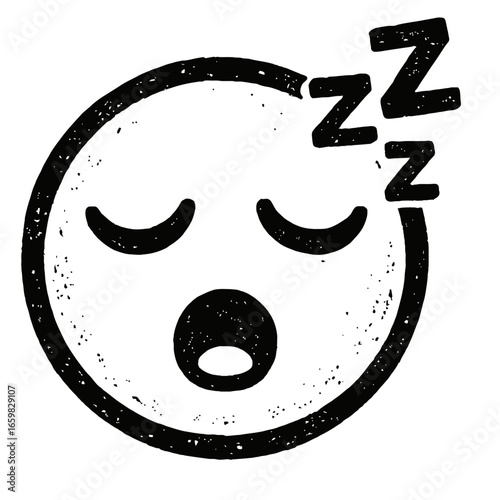Peaceful Black and White Sleeping Emoji with Zzzs - Perfect for Tiredness or Sleep Concepts