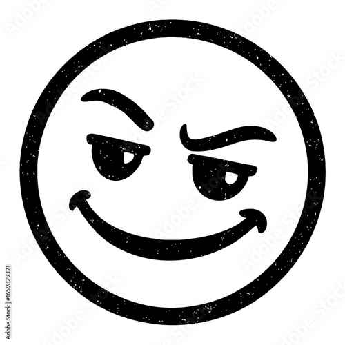 Mischievous Black and White Smirking Emoji - Sassy and Playful Expression Vector