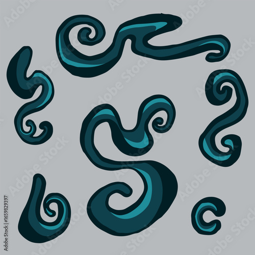 Set of blue swirls. Line vector icons for patterns and backgrounds.