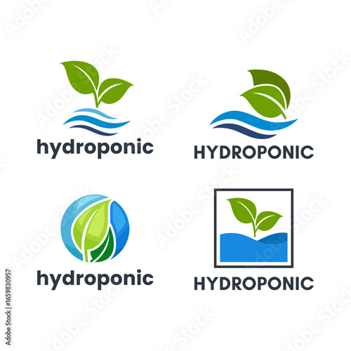 Flat Hydroponic Agriculture Icon Collection with Leaf-Wave Elements