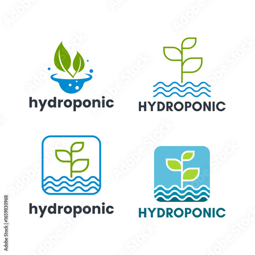 Flat Hydroponic Agriculture Icon Collection with Leaf-Wave Elements