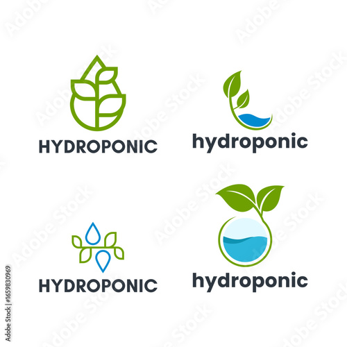 Flat Hydroponic Agriculture Icon Collection with Leaf-Wave Elements