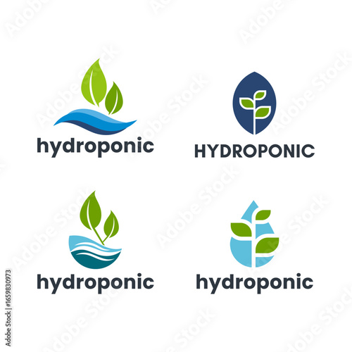 Flat Hydroponic Agriculture Icon Collection with Leaf-Wave Elements