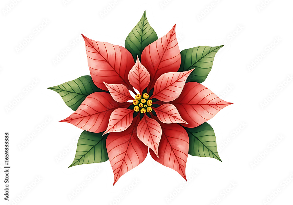 Obraz premium Beautiful red poinsettia flower with green leaves perfect for christmas decorations and holiday designs