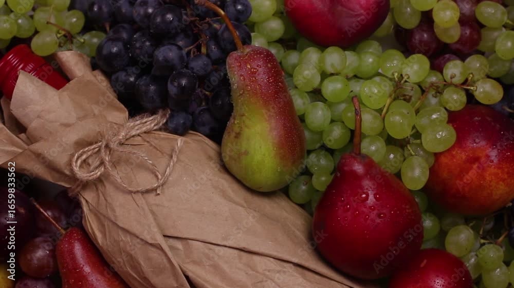 Fresh fruit and wine background, Harvest Festival, Wine Festival, top view Fresh fruit and wine background, Harvest Festival, Wine Festival, top view