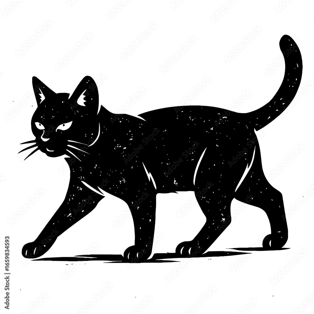 Obraz premium Grunge Textured Black Cat Walking