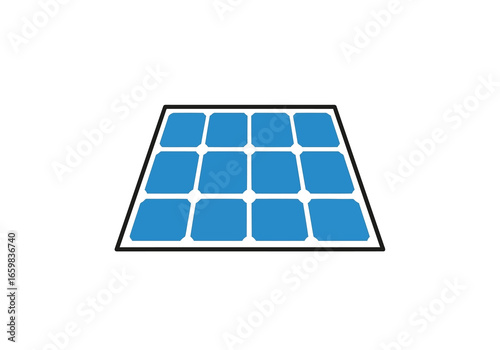 Vector illustration of a single solar panel made of blue cells, representing renewable energy technology, isolated on a