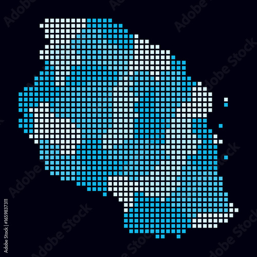 Tanzania dotted map. Digital style map of the country on dark background. Tanzania shape with square dots. Colored dots style. Large size squares. Stylish vector illustration.